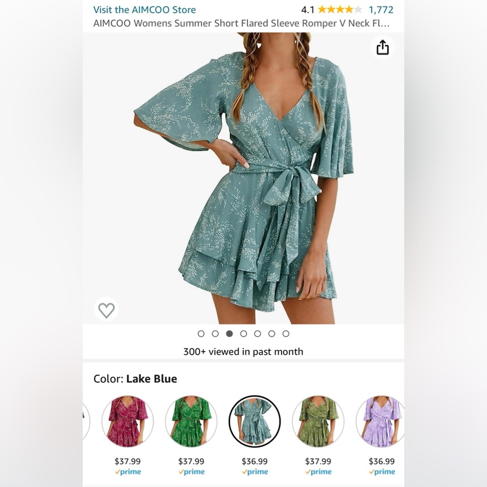 Faux wrap romper size XXL in sea blue print.